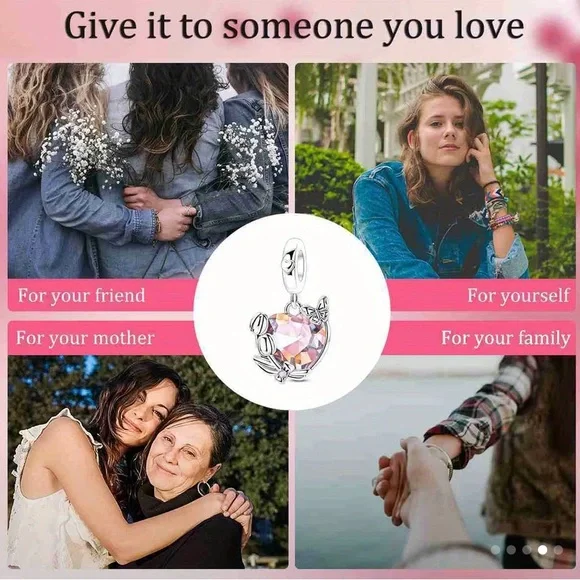 MULA Silver Heart Charm with Crystal Accents and Tulips and Butterflies - Picture 8 of 8